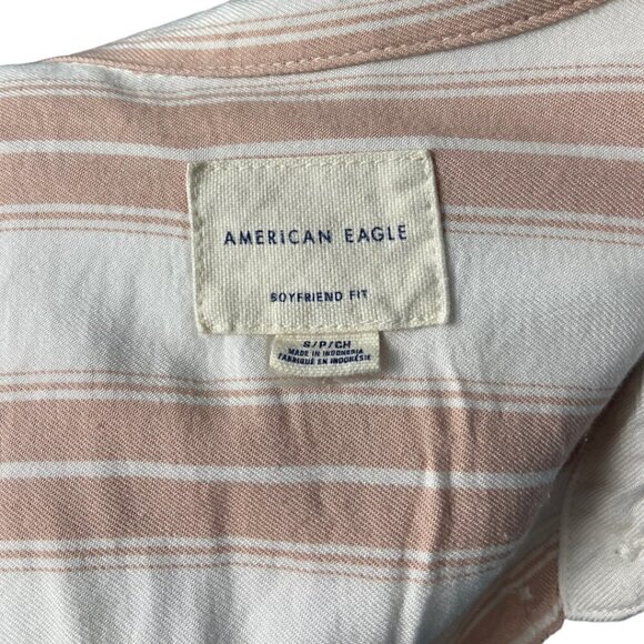 AMERICAN Eagle Womens Boyfriend Fit Neutral Striped Button Down Shirt Size Small - Picture 3 of 7